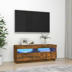 vidaXL Szafka pod TV z oświetleniem LED, przydymiony dąb, 100x35x40 cm obraz