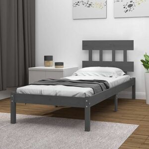 vidaXL Rama łóżka, szara, lite drewno, 90x200 cm obraz