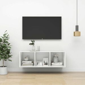 vidaXL Wisząca szafka pod TV, wysoki połysk, biała, 37x37x107 cm obraz