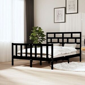 vidaXL Rama łóżka, czarna, lite drewno sosnowe, 140 x 200 cm obraz