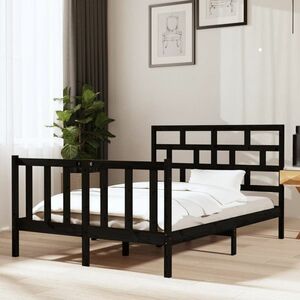 vidaXL Rama łóżka, czarna, lite drewno sosnowe, 140 x 190 cm obraz