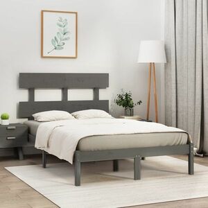 vidaXL Rama łóżka, szara, lite drewno, 120x200 cm obraz