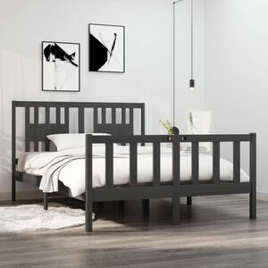 vidaXL Rama łóżka, lite drewno, szara, 135x190 cm, podwójna obraz