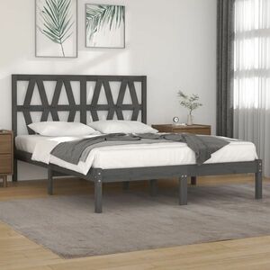 vidaXL Rama łóżka, szara, lite drewno sosnowe, 135x190 cm, podwójna obraz