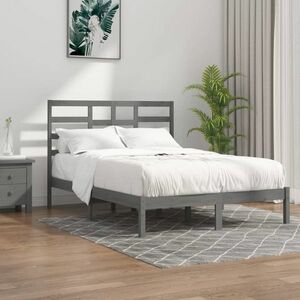 vidaXL Rama łóżka, szara, lite drewno, 140x190 cm obraz