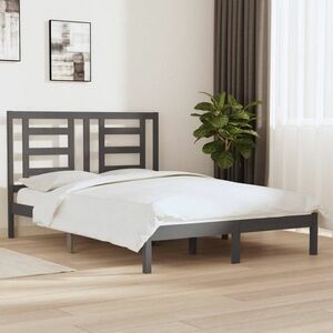 vidaXL Rama łóżka, szara, lite drewno sosnowe, 140 x 190 cm obraz