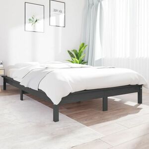 vidaXL Rama łóżka, szara, 140 x 190 cm, lite drewno sosnowe obraz