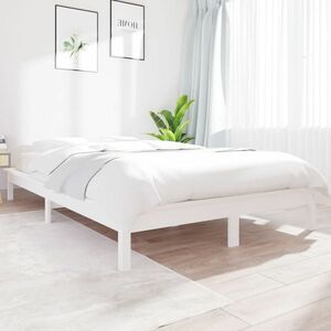 vidaXL Rama łóżka, biała, 140 x 190 cm, lite drewno sosnowe obraz