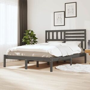 vidaXL Rama łóżka, lite drewno sosnowe, 140x200 cm, szare obraz