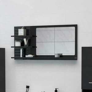 vidaXL Lustro łazienkowe, wysoki połysk, czarne, 90x10, 5x45 cm, płyta obraz