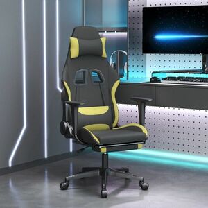 vidaXL Fotel gamingowy z podnóżkiem i masażem, czarno-jasnozielony obraz