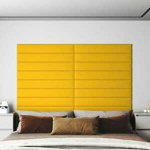 vidaXL Panele ścienne, 12 szt., żółte, 90x15 cm, aksamit, 1, 62 m² obraz