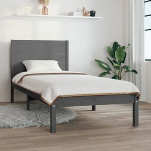 vidaXL Rama łóżka, szara, lite drewno sosnowe, 90x200 cm obraz