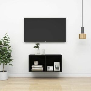 vidaXL Wisząca szafka pod TV, wysoki połysk, czarna, 37x37x72 cm obraz