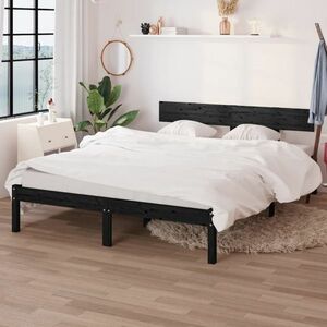 vidaXL Rama łóżka, lite drewno sosnowe, 135x190 cm, czarna, podwójna obraz