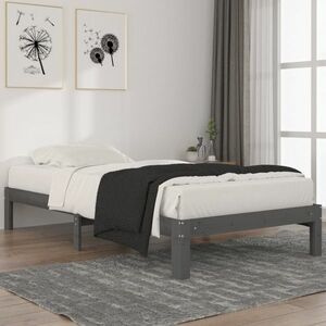 vidaXL Rama łóżka, szara, lite drewno sosnowe, 100 x 200 cm obraz