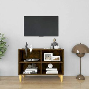 vidaXL Szafka pod TV, drewniane nóżki, przydymiony dąb, 69, 5x30x50 cm obraz