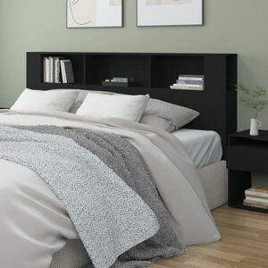vidaXL Wezgłowie łóżka z półkami, czarne, 200x18, 5x104, 5 cm obraz