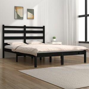 vidaXL Rama łóżka, czarna, lite drewno sosnowe, 140x190 cm obraz