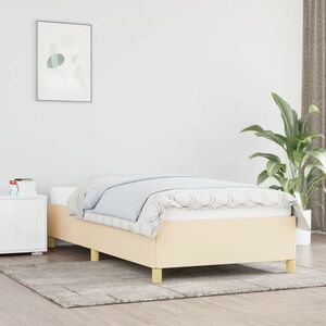 vidaXL Rama łóżka, kremowa, 90x200 cm, tapicerowana tkaniną obraz