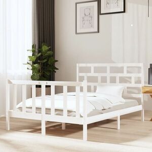 vidaXL Rama łóżka, lite drewno sosnowe, 140x190 cm, biała obraz