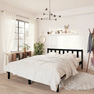 vidaXL Rama łóżka, czarna, lite drewno sosnowe, 140 x 190 cm obraz