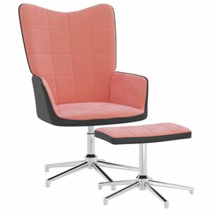 vidaXL Fotel z podnóżkiem, różowy, aksamit i PVC obraz