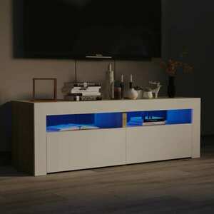 vidaXL Szafka TV z oświetleniem LED, biel i dąb sonoma, 120x35x40 cm obraz