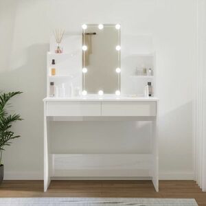 vidaXL Toaletka z oświetleniem LED, biała z połyskiem, 96x40x142 cm obraz