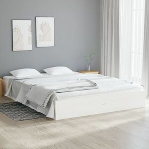 vidaXL Rama łóżka, biała, lite drewno, 140 x 190 cm obraz