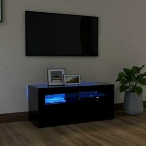 vidaXL Szafka pod TV z oświetleniem LED, czarna, 90x35x40 cm obraz