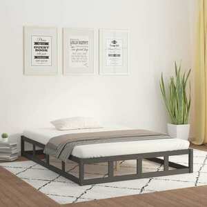 vidaXL Rama łóżka, szara, lite drewno, 120 x 200 cm obraz