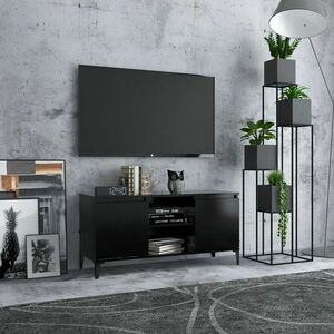 vidaXL Szafka TV, metalowe nóżki, czarna, 103, 5x35x50 cm obraz