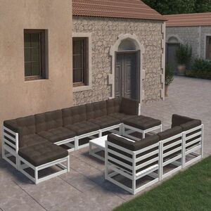 vidaXL 11-cz. zestaw wypoczynkowy do ogrodu, z poduszkami, biały sosna obraz