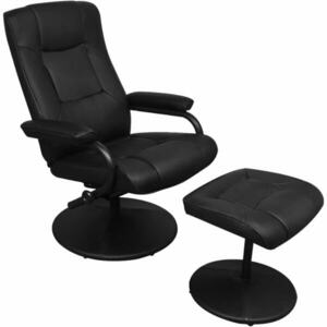 vidaXL Fotel z podnóżkiem, czarny, sztuczna skóra obraz
