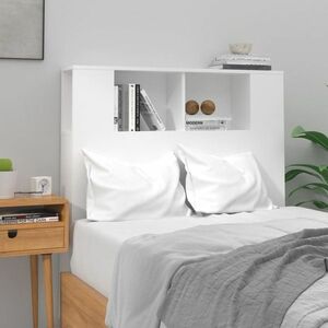 vidaXL Wezgłowie łóżka z półkami, biel z połyskiem, 100x18, 5x104, 5 cm obraz