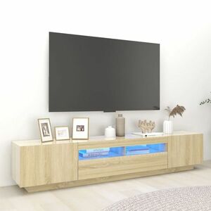 vidaXL Szafka TV z oświetleniem LED, dąb sonoma, 200x35x40 cm obraz