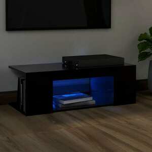 vidaXL Szafka pod TV z oświetleniem LED, czarna, 90x39x30 cm obraz