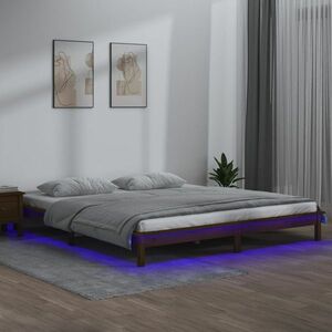 vidaXL Rama łóżka z LED, miodowy brąz, 120x200 cm, lite drewno obraz