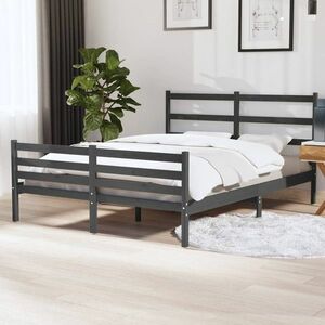 vidaXL Rama łóżka, lite drewno sosnowe, 140x190 cm, szara obraz