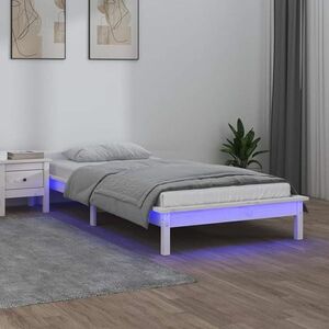 vidaXL Rama łóżka z LED, biała, 75x190 cm, pojedyncza, lite drewno obraz