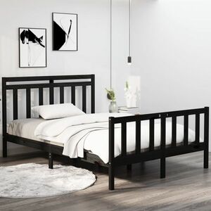 vidaXL Rama łóżka, czarna, lite drewno, 140x190 cm obraz
