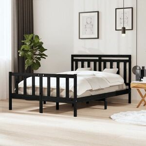 vidaXL Rama łóżka, czarna, lite drewno, 140x190 cm obraz
