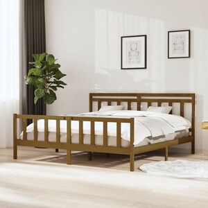 vidaXL Rama łóżka, miodowy brąz, lite drewno, 200 x 200 cm obraz