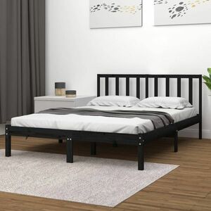 vidaXL Rama łóżka, czarna, lite drewno sosnowe, 135x190 cm, podwójna obraz