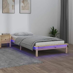 vidaXL Rama łóżka z LED, 90x190 cm, pojedyncza, lite drewno obraz