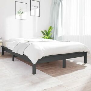 vidaXL Rama łóżka, szara, 160 x 200 cm, lite drewno sosnowe obraz
