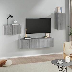 vidaXL Zestaw 4 szafek TV, szary dąb sonoma, materiał drewnopochodny obraz