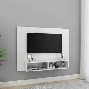 vidaXL Wisząca szafka pod TV, biała, wysoki połysk, 120x23, 5x90 cm obraz