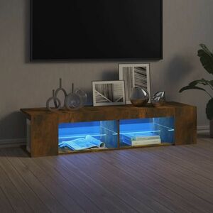 vidaXL Szafka TV z oświetleniem LED, przydymiony dąb, 135x39x30 cm obraz